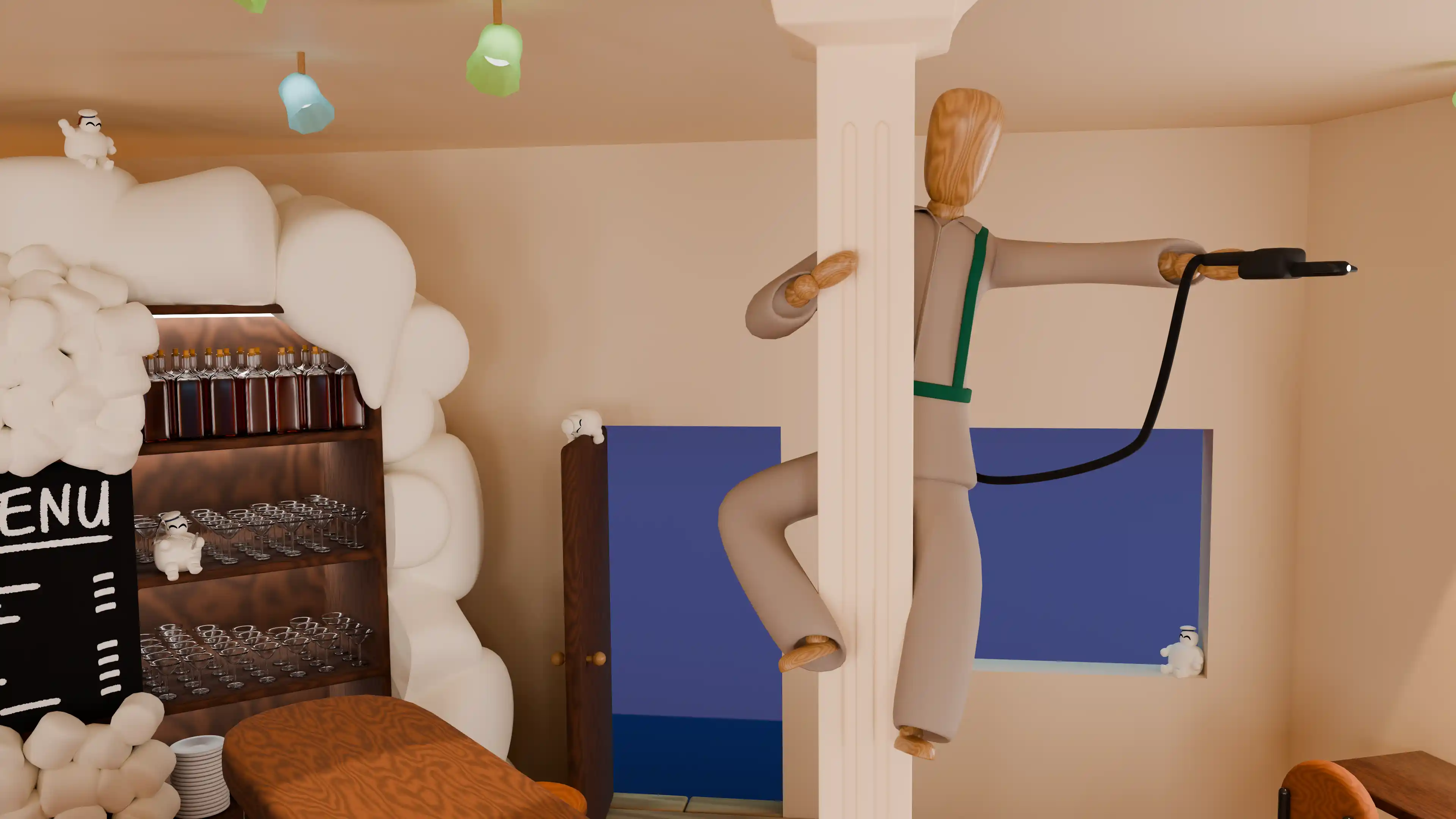 CAD Cafeteria — corridor, daytime 3D render