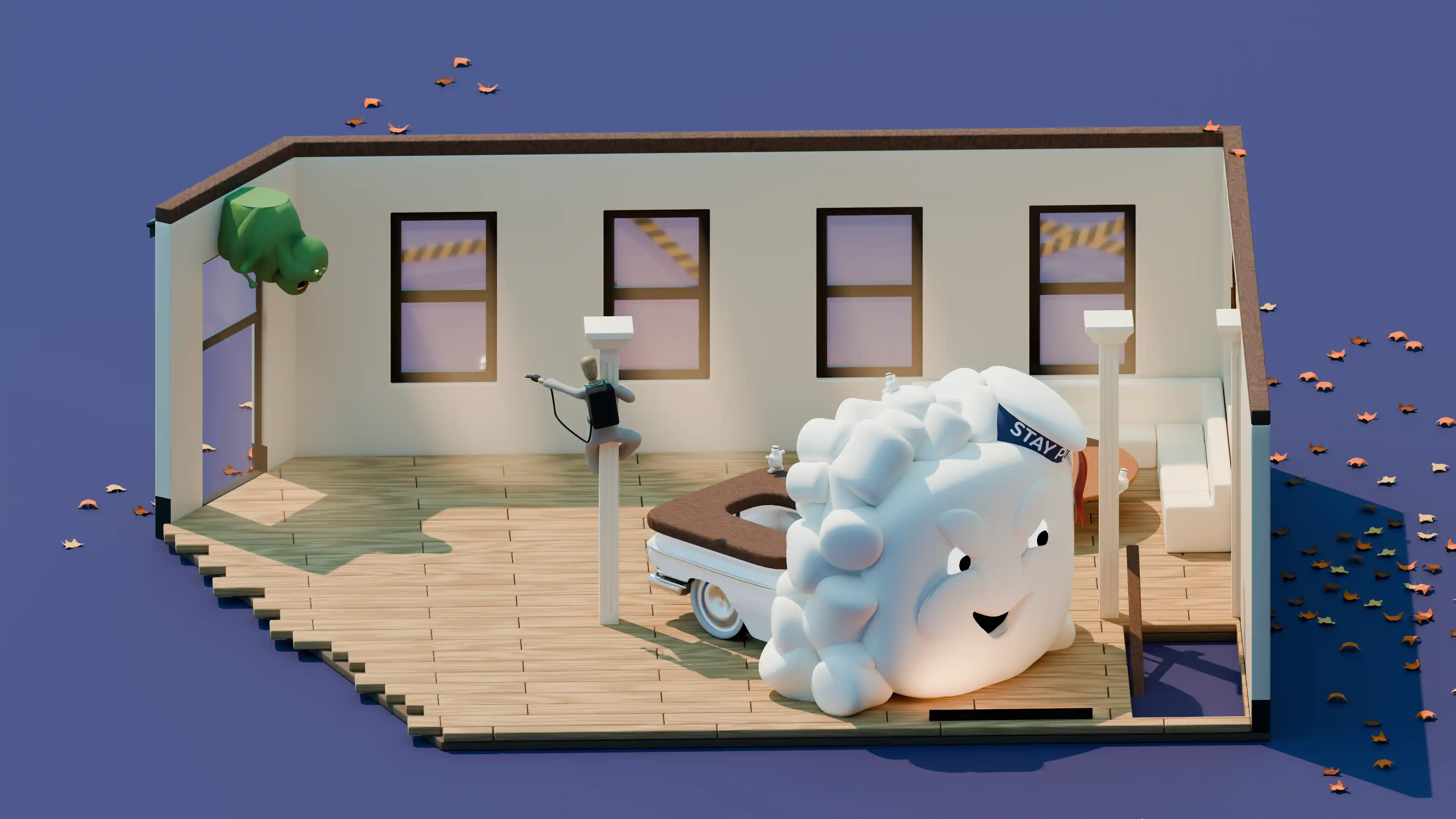 CAD Cafeteria — bar counter, daytime 3D render